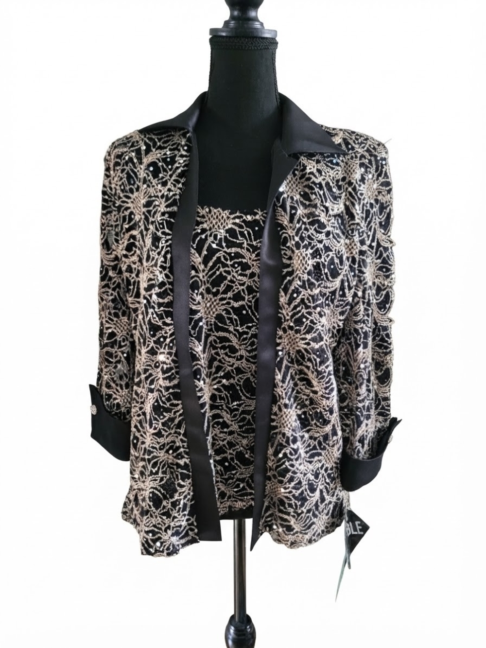R&M Richards Black Jacket with Gold Lace Overlay
